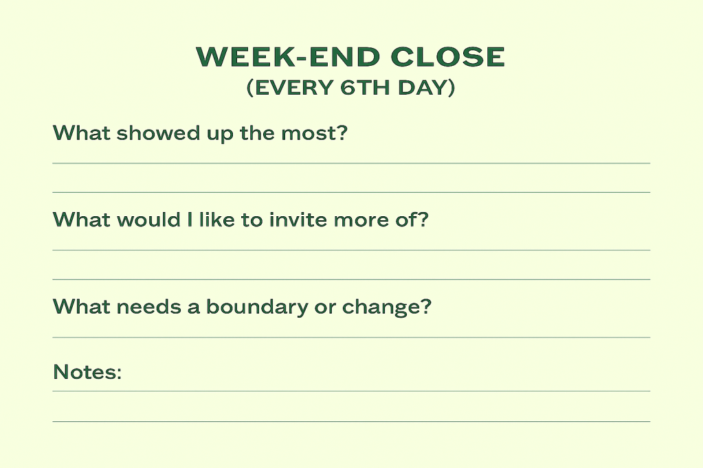 Week-End Close with self.care.portfolio every 6rh day with emotional debits and credits